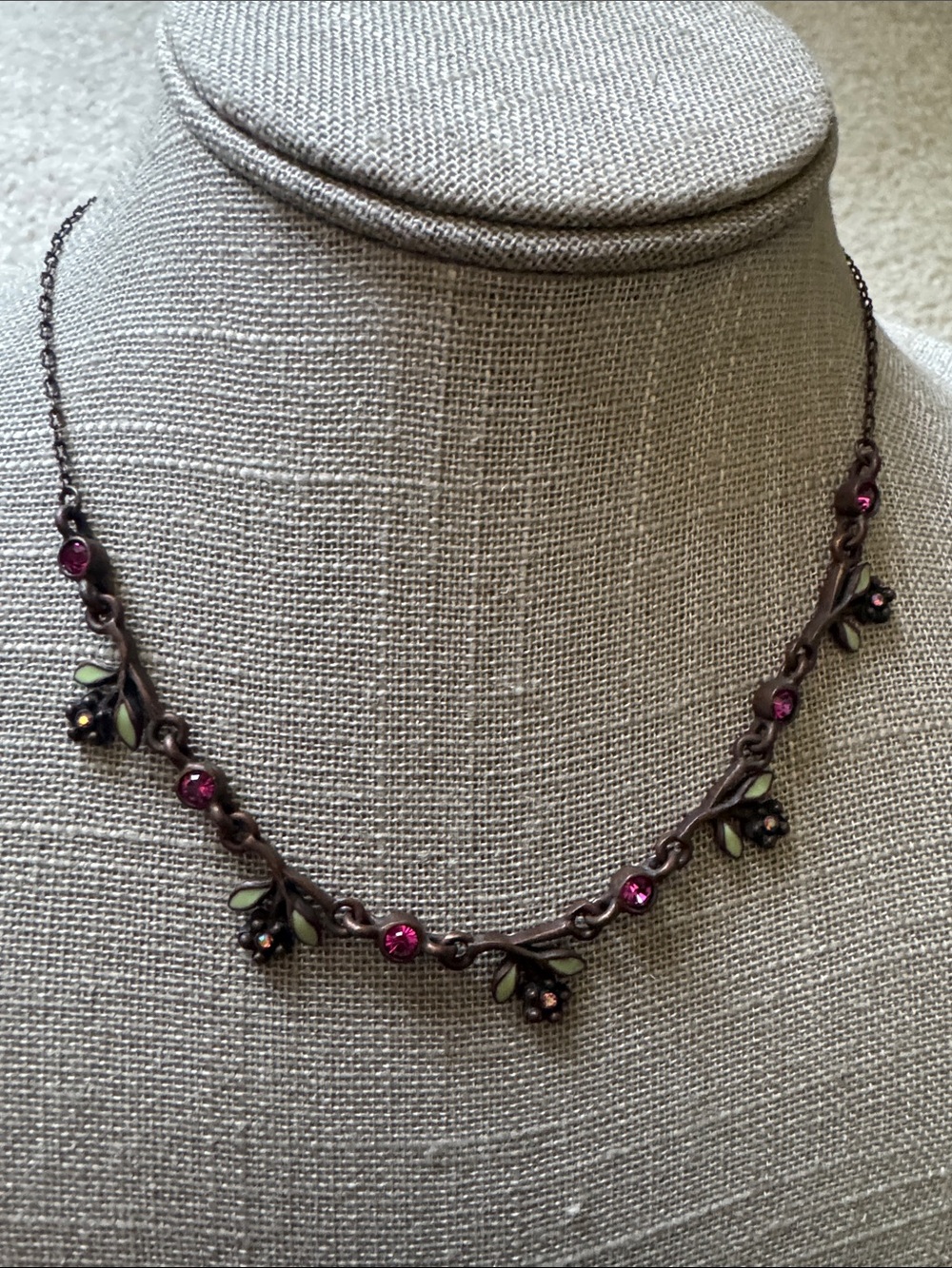 Vintage Pink and Green Floral Branch Necklace